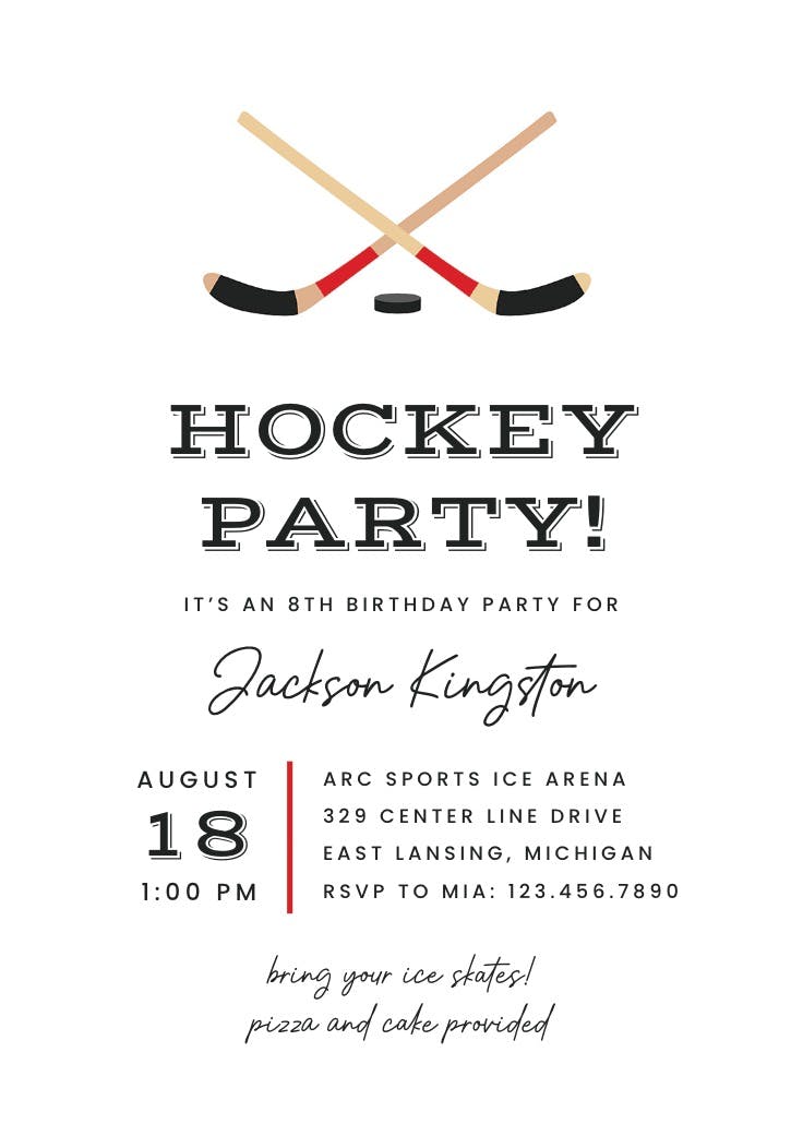 Hockey birthday - sports & games invitation